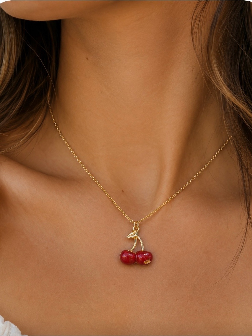 NWT Coach Cherry Pendant Necklace Gold Tone Red Cherry Charm 16"+2" Extender